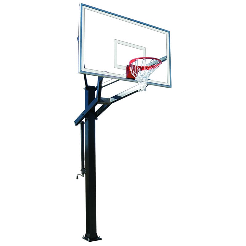 Industrial Basketball Hoop PowerHouse 672 Hero Image First Team In Ground Adjustable Goal System for Indoor Gym Use Front Full View