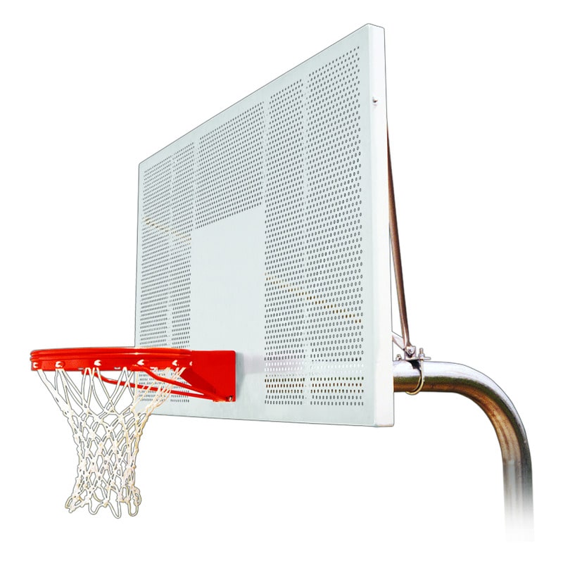 First Team Hoop top of RuffNeck Intensity Goal View Fixed Height In Ground Basketball System