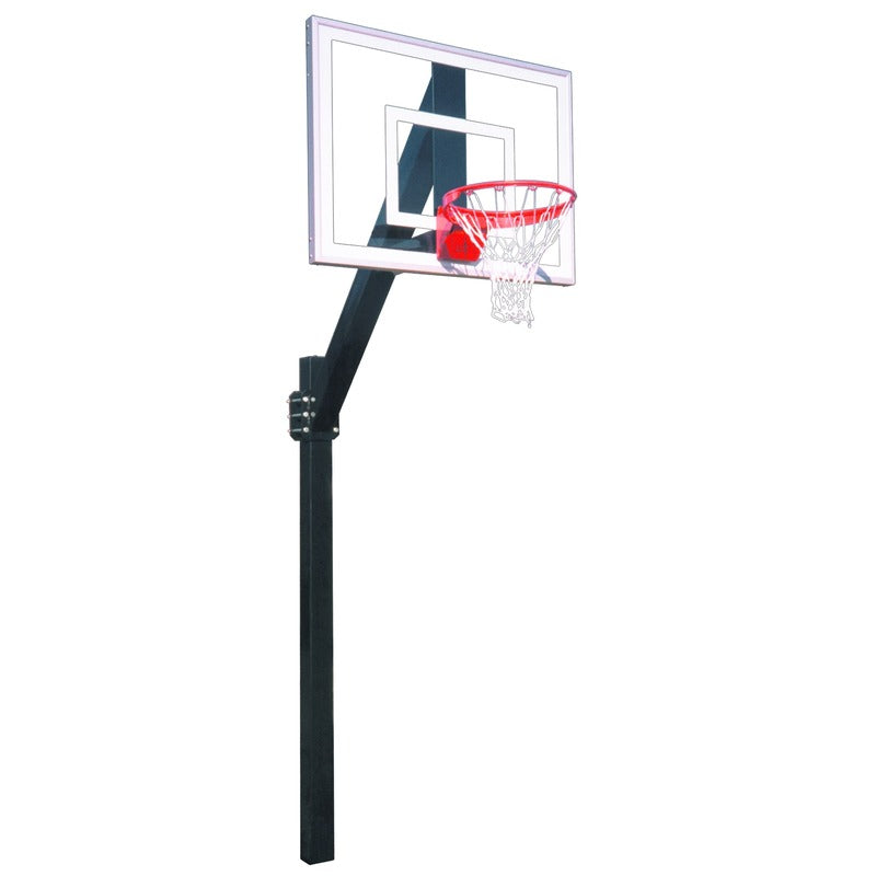 First Team Ultra Legend Jr. Fixed Height System Hoop Front View of In Ground Basketball Goal