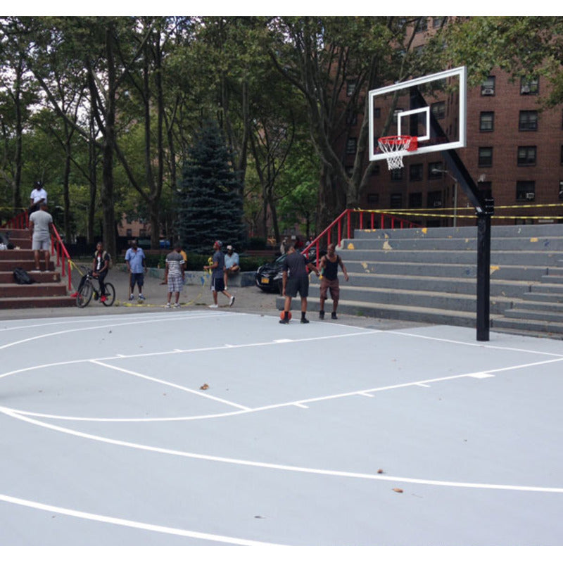 In Ground Fixed Height Basketball Goal Legend Supreme First Team Hoop System Setup view on Outdoor Court