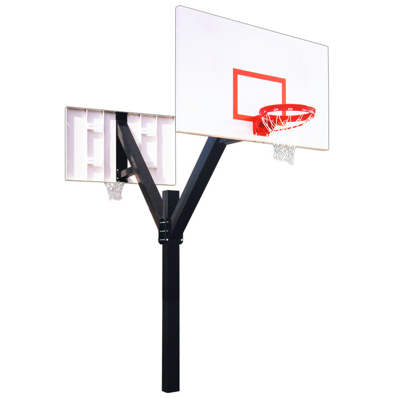 Legend Excel Dual In Ground First Team Fixed Height Basketball Goal System front view of Hoop